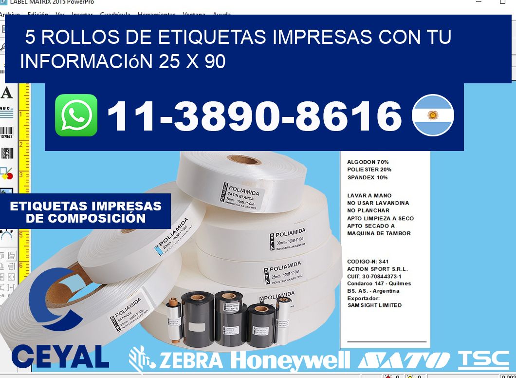 5 rollos de etiquetas impresas con tu información 25 x 90