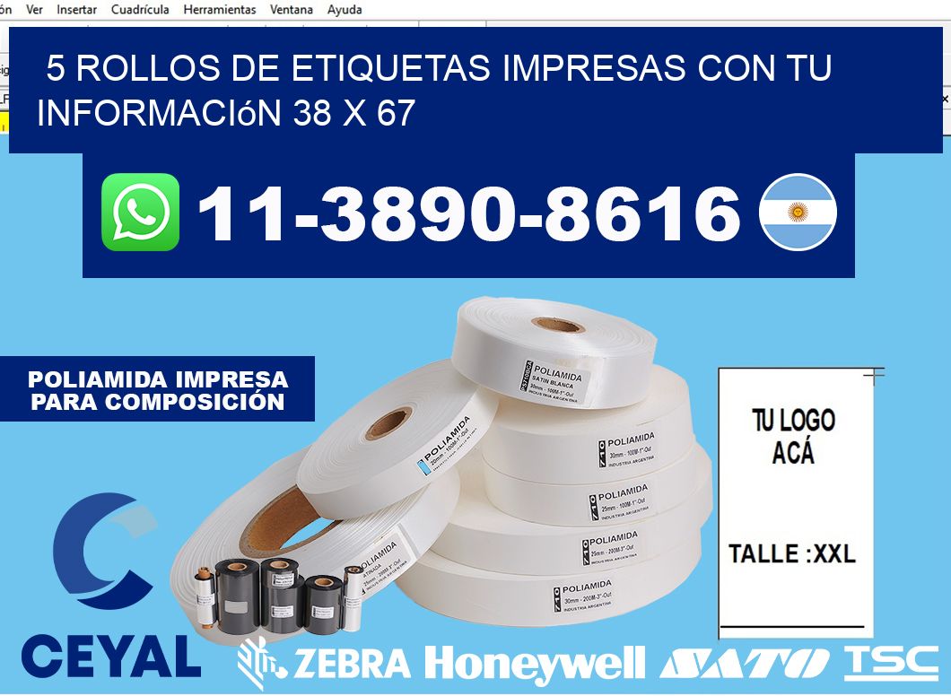 5 rollos de etiquetas impresas con tu información 38 x 67