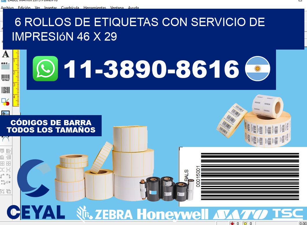 6 rollos de etiquetas con servicio de impresión 46 x 29