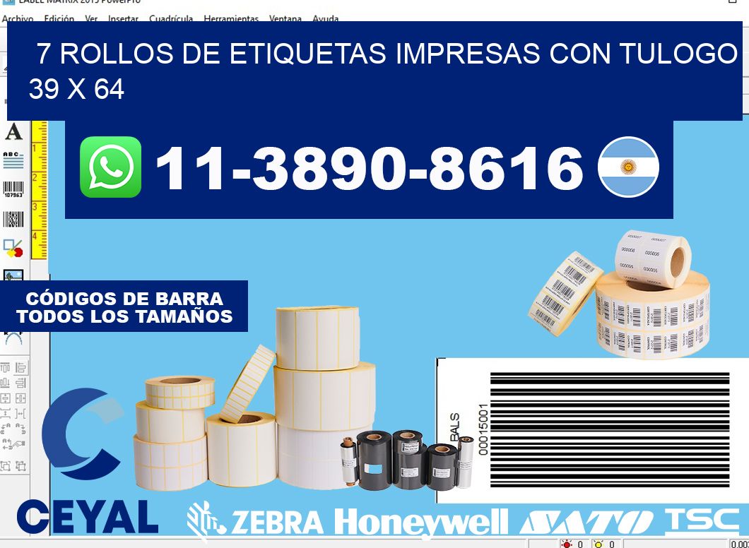 7 rollos de etiquetas impresas con tulogo 39 x 64