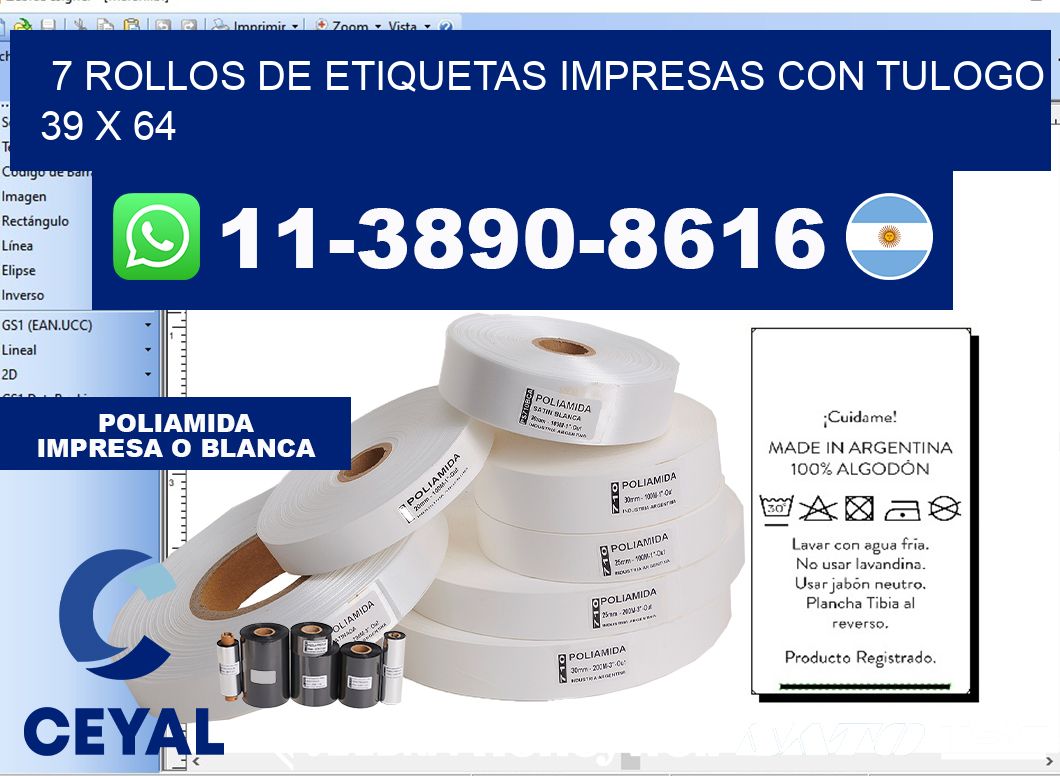 7 rollos de etiquetas impresas con tulogo 39 x 64
