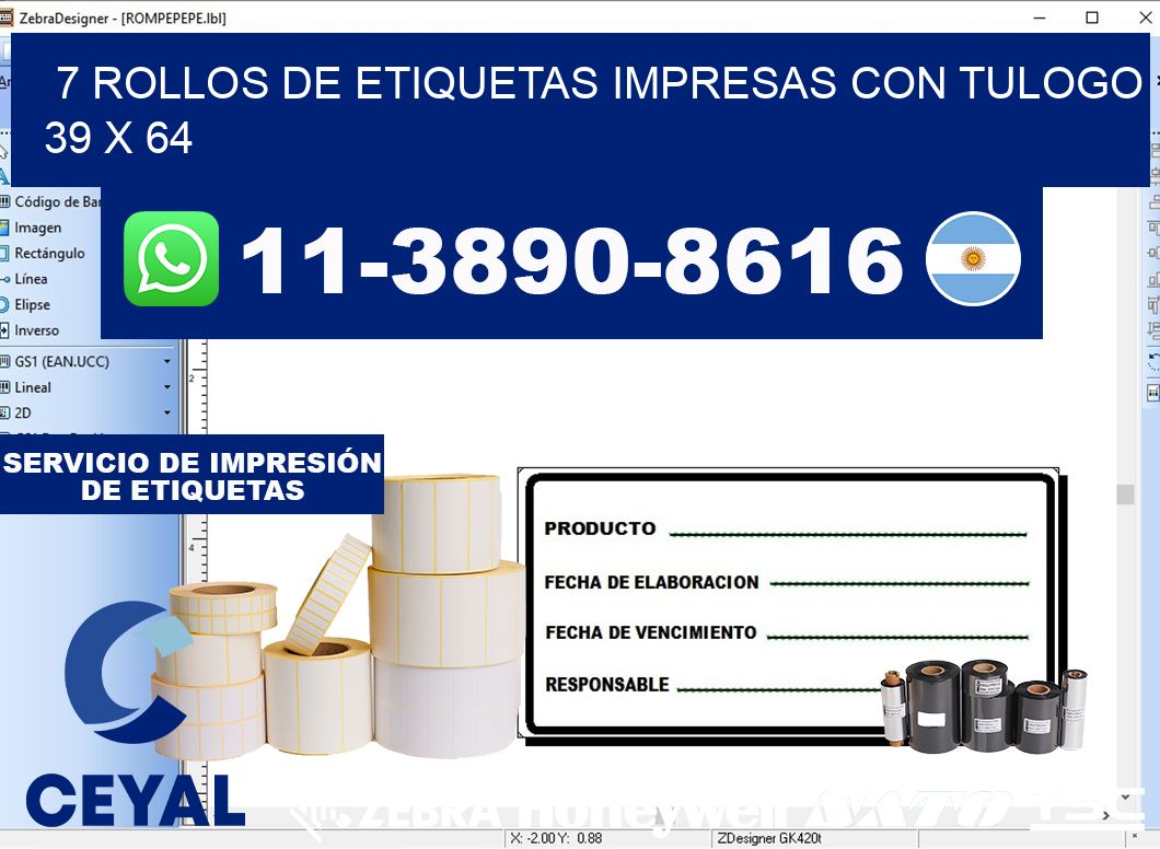 7 rollos de etiquetas impresas con tulogo 39 x 64