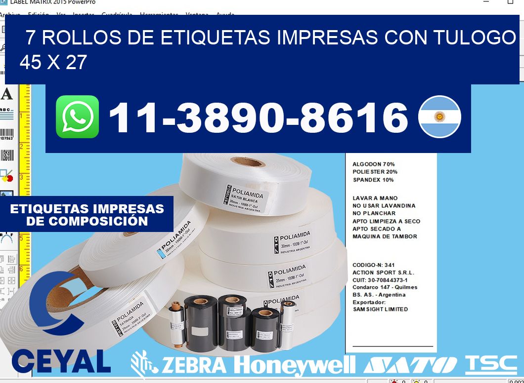 7 rollos de etiquetas impresas con tulogo 45 x 27