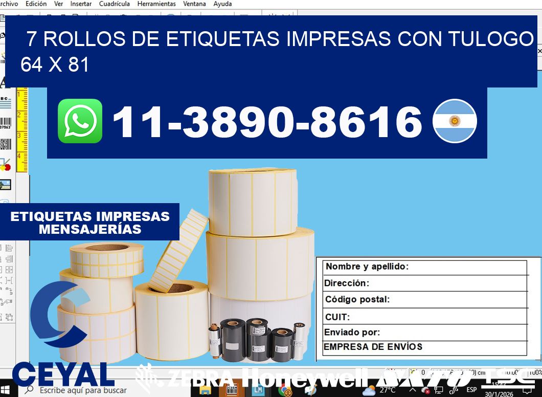 7 rollos de etiquetas impresas con tulogo 64 x 81