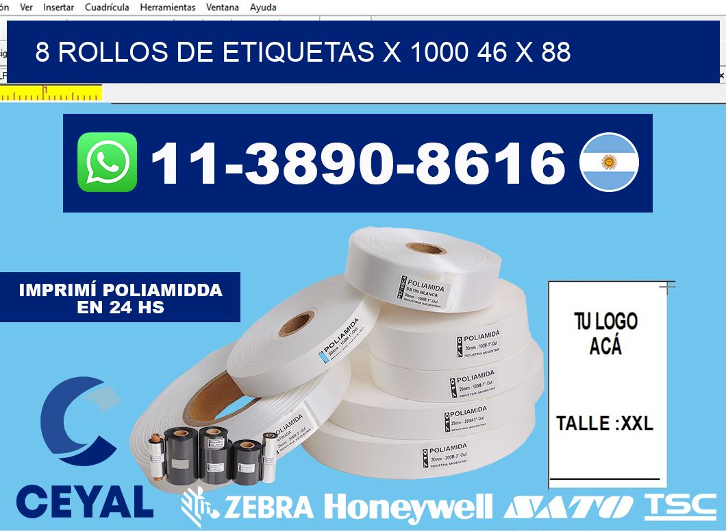 8 rollos de etiquetas x 1000 46 x 88