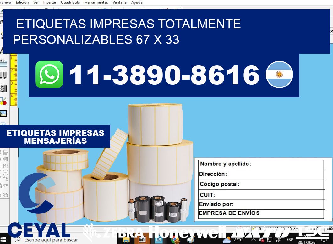 etiquetas impresas totalmente personalizables 67 x 33