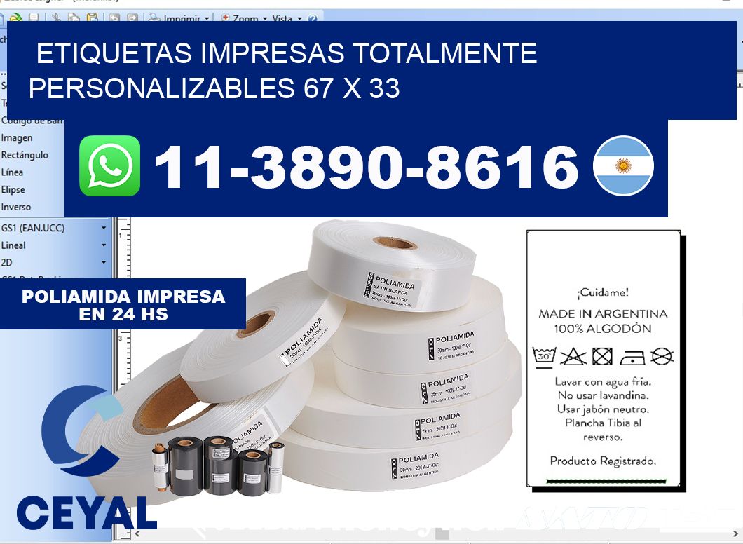 etiquetas impresas totalmente personalizables 67 x 33