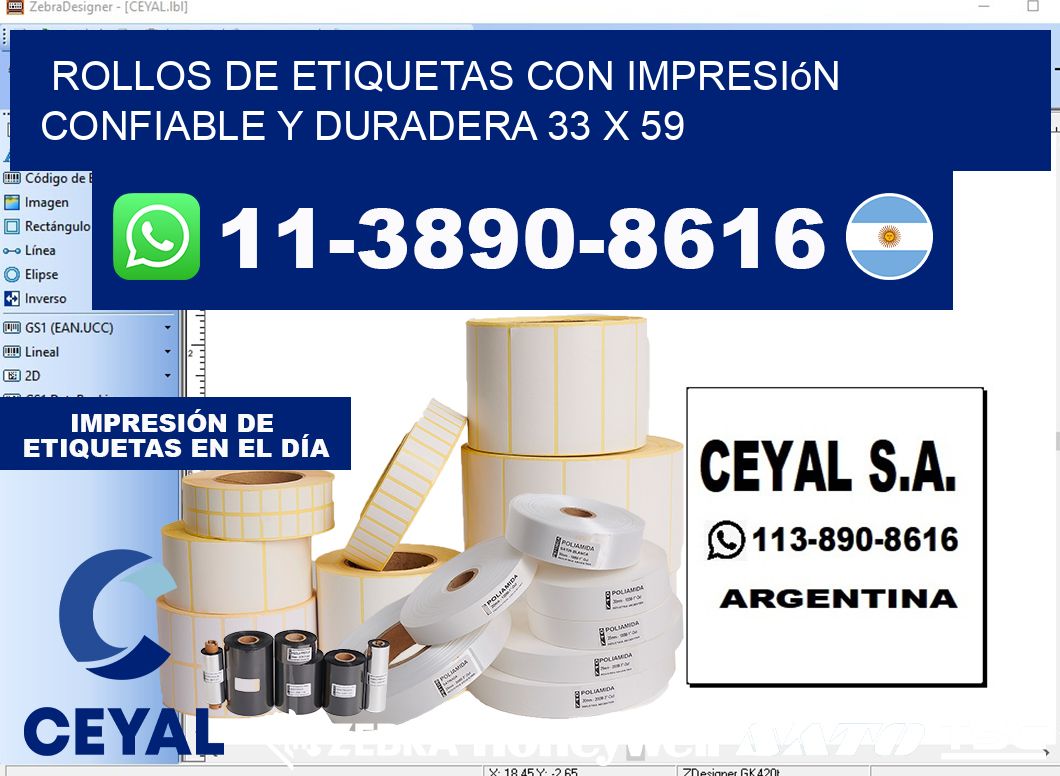 rollos de etiquetas con impresión confiable y duradera 33 x 59