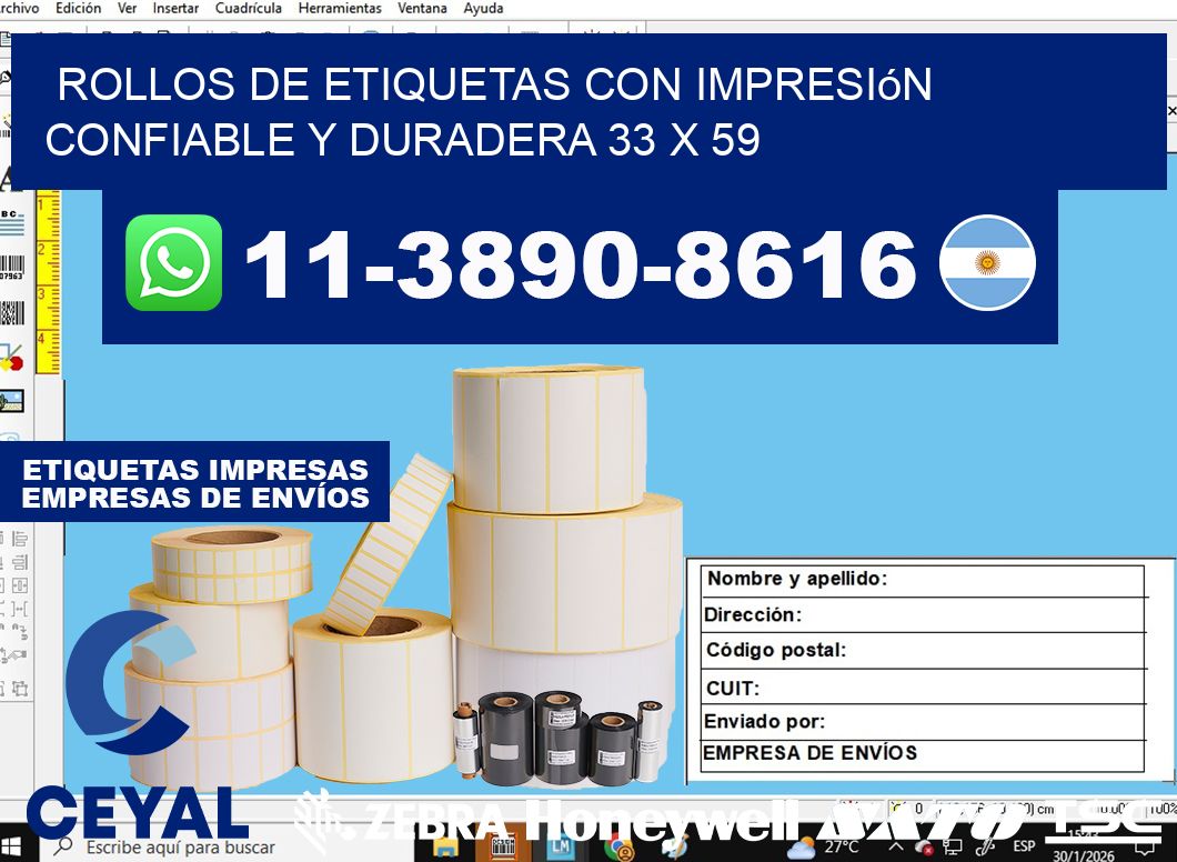 rollos de etiquetas con impresión confiable y duradera 33 x 59