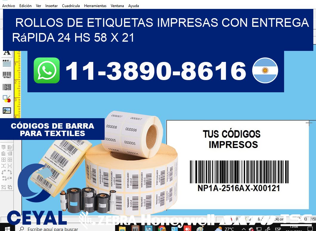 rollos de etiquetas impresas con entrega rápida 24 hs 58 x 21