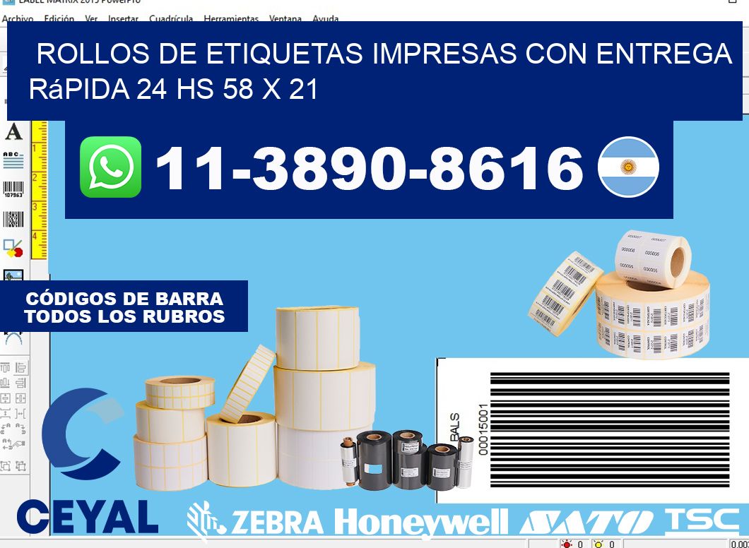 rollos de etiquetas impresas con entrega rápida 24 hs 58 x 21