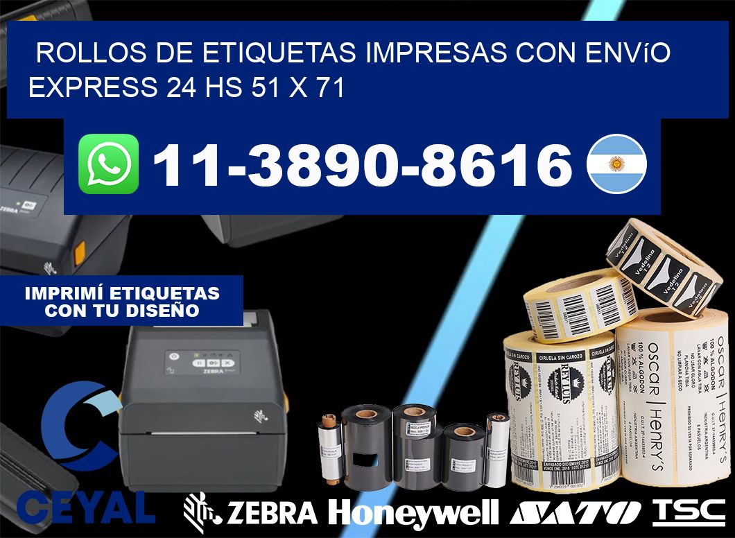 rollos de etiquetas impresas con envío express 24 hs 51 x 71
