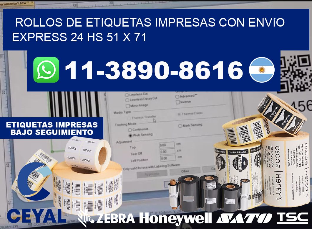 rollos de etiquetas impresas con envío express 24 hs 51 x 71