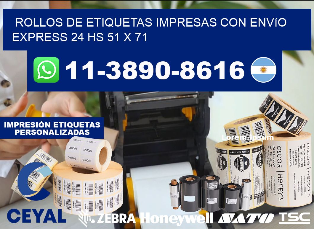 rollos de etiquetas impresas con envío express 24 hs 51 x 71