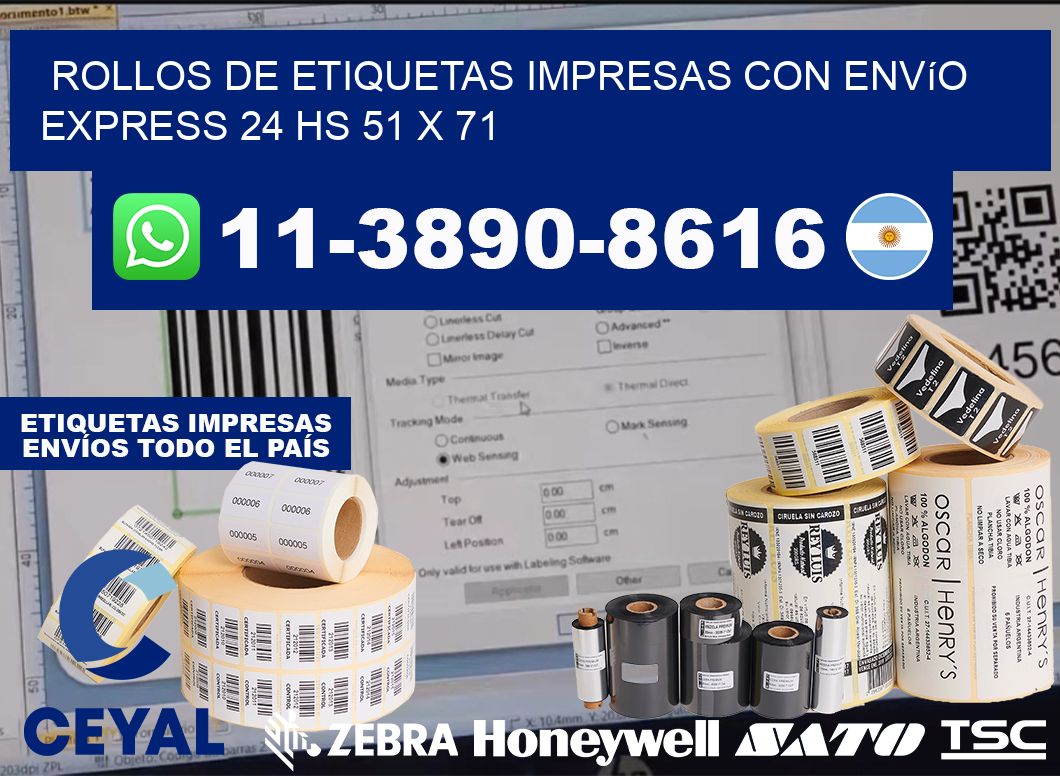 rollos de etiquetas impresas con envío express 24 hs 51 x 71