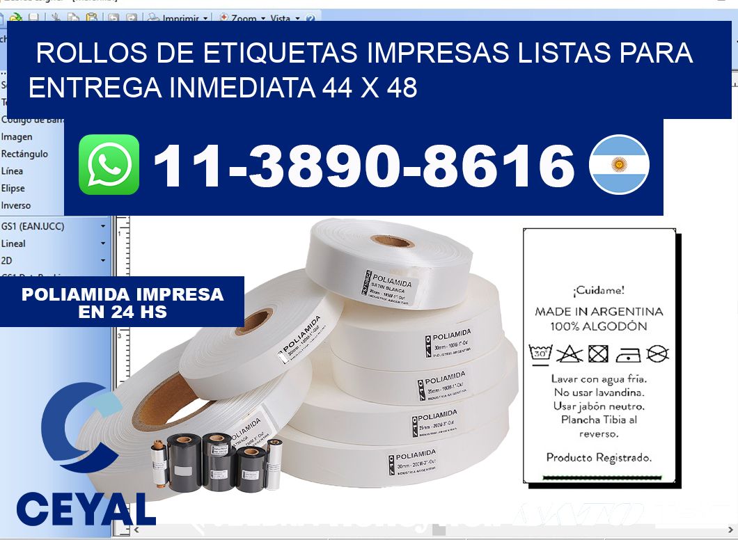 rollos de etiquetas impresas listas para entrega inmediata 44 x 48