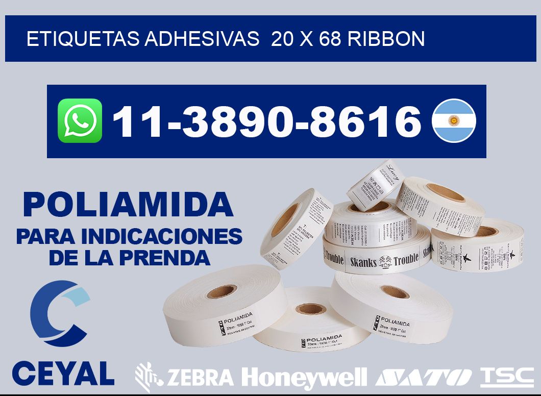 Etiquetas adhesivas 20 x 68 ribbon