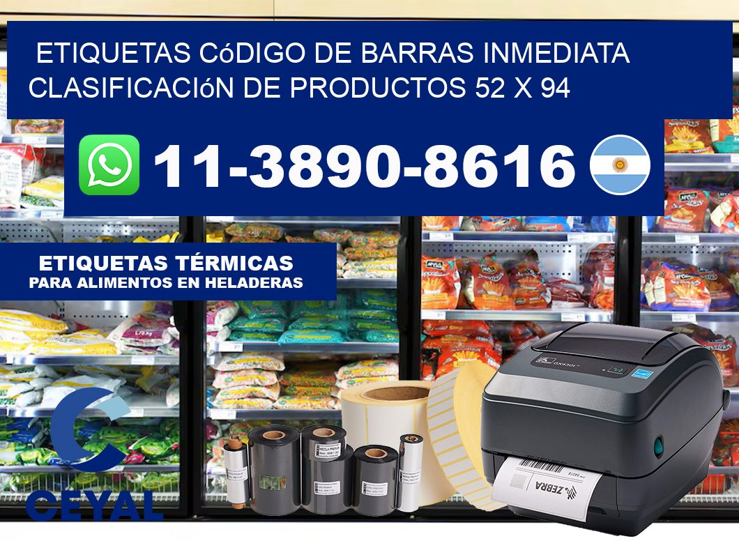 Etiquetas código de barras inmediata clasificación de productos 52 x 94