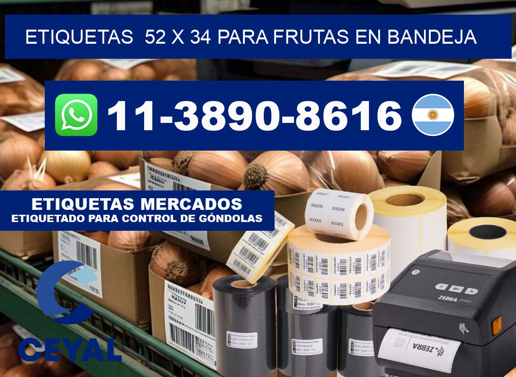 etiquetas  52 x 34 para Frutas en bandeja
