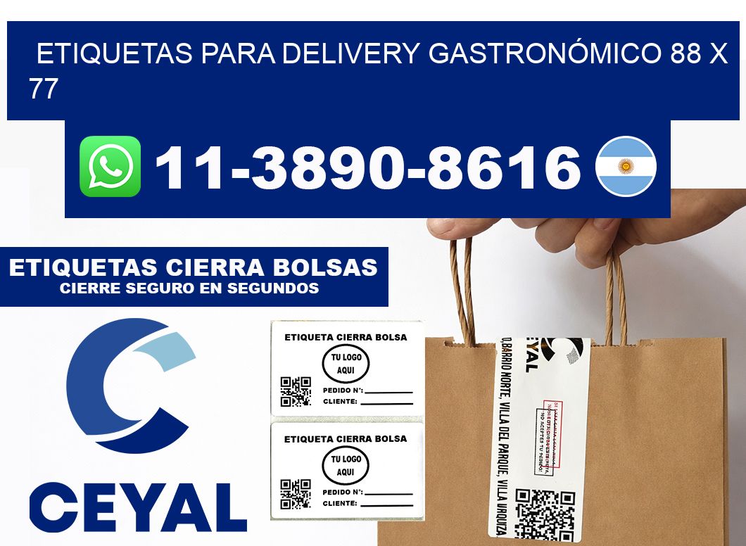 ETIQUETAS PARA DELIVERY GASTRONÓMICO 88 x 77