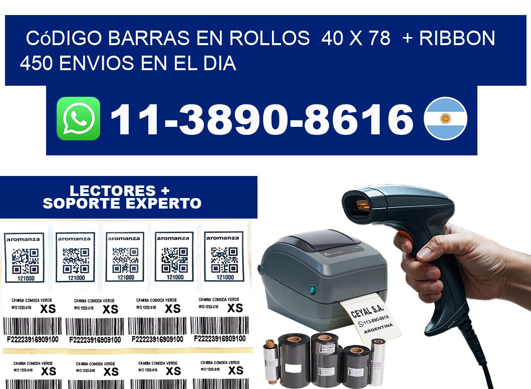 código barras en rollos  40 x 78  + ribbon  450 Envios en el dia