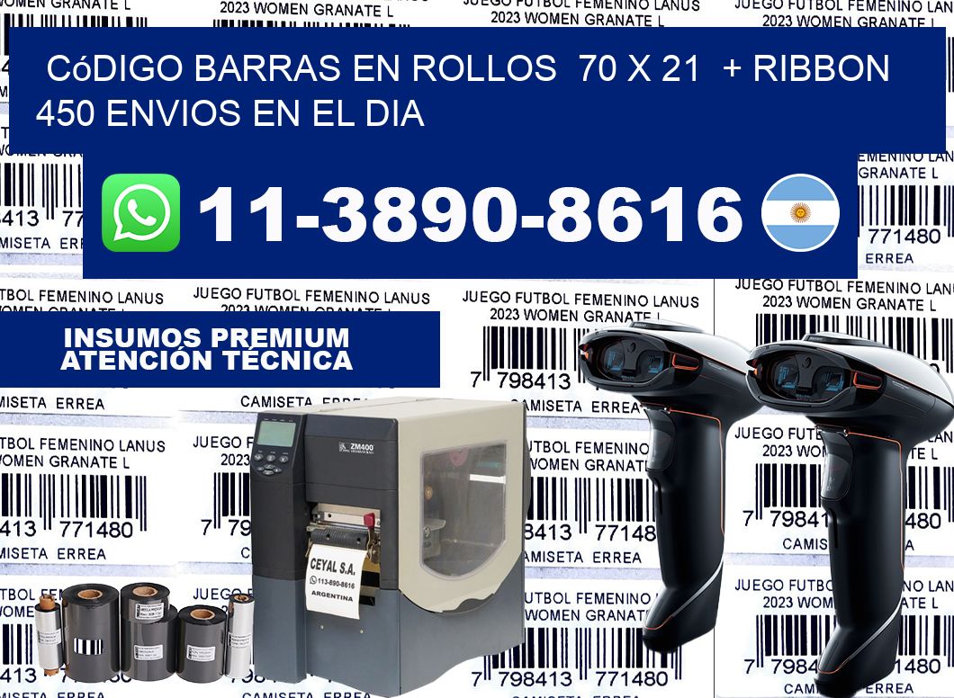 código barras en rollos  70 x 21  + ribbon  450 Envios en el dia