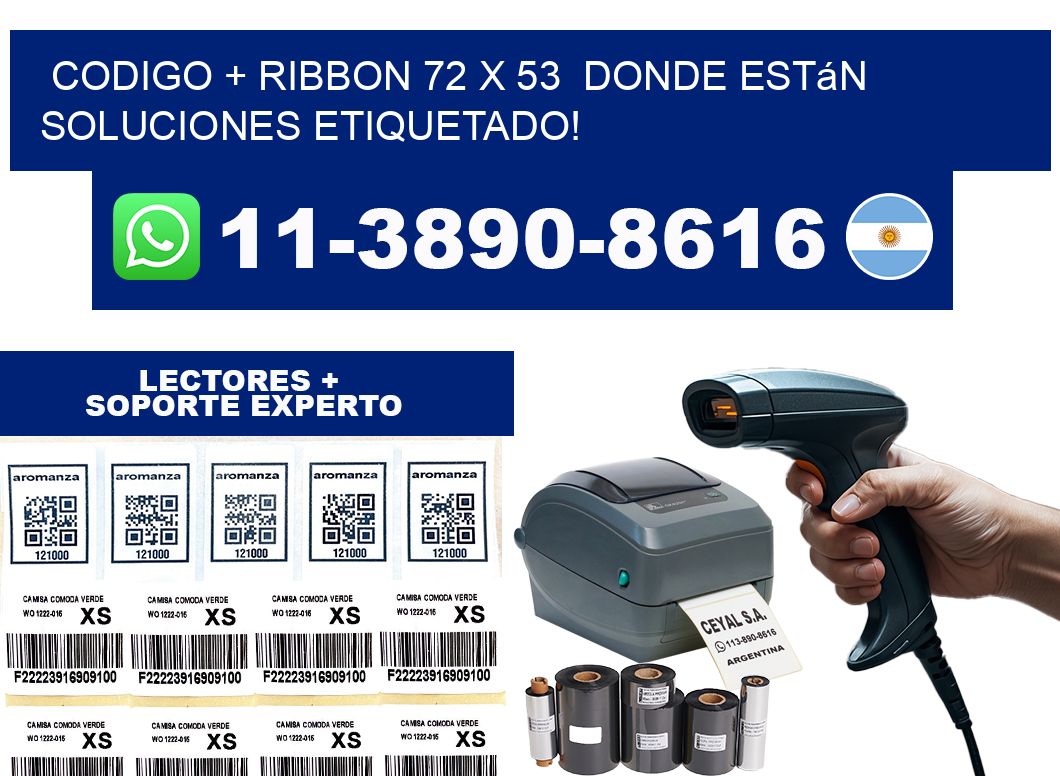 codigo + ribbon 72 x 53  donde están soluciones etiquetado!
