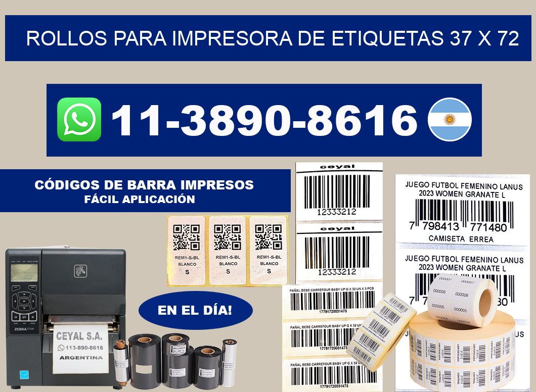 rollos para impresora de etiquetas 37 x 72