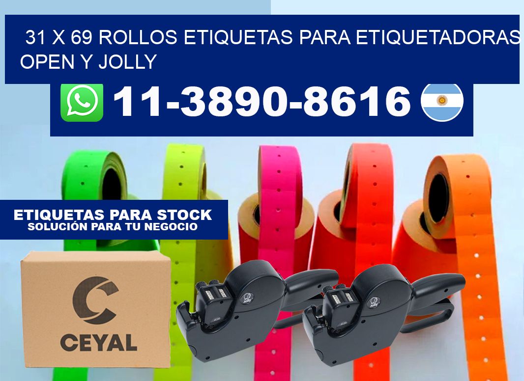31 x 69 Rollos etiquetas para etiquetadoras open y jolly