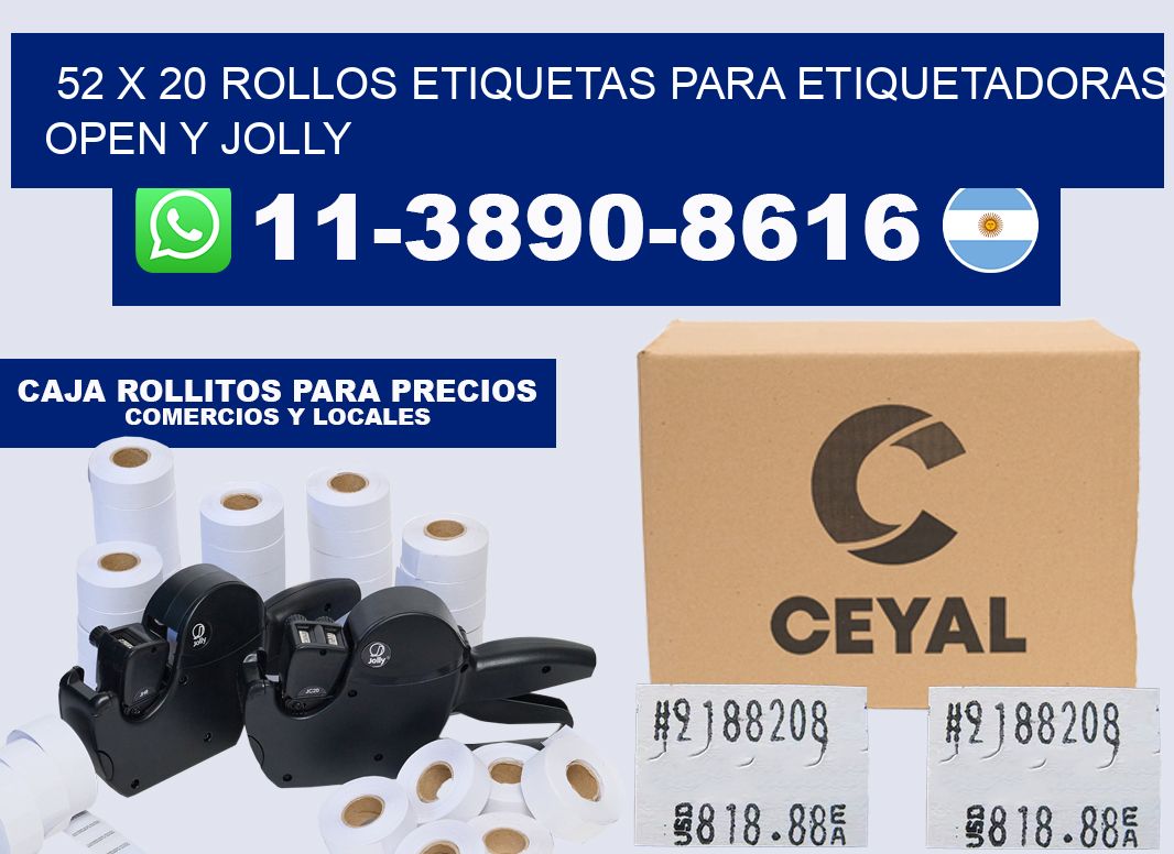 52 x 20 Rollos etiquetas para etiquetadoras open y jolly