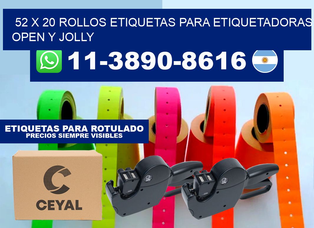52 x 20 Rollos etiquetas para etiquetadoras open y jolly