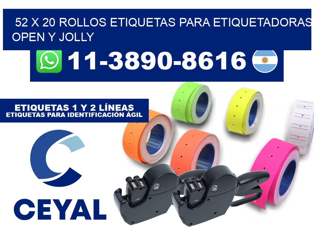 52 x 20 Rollos etiquetas para etiquetadoras open y jolly