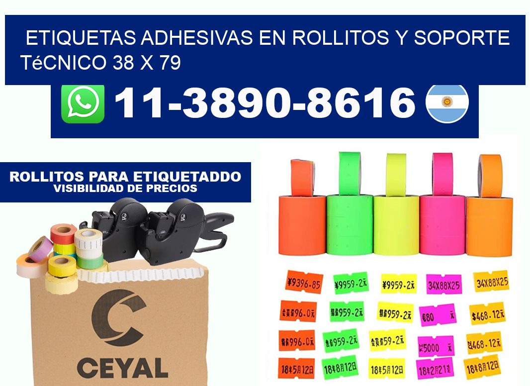 Etiquetas adhesivas en rollitos y soporte técnico 38 x 79