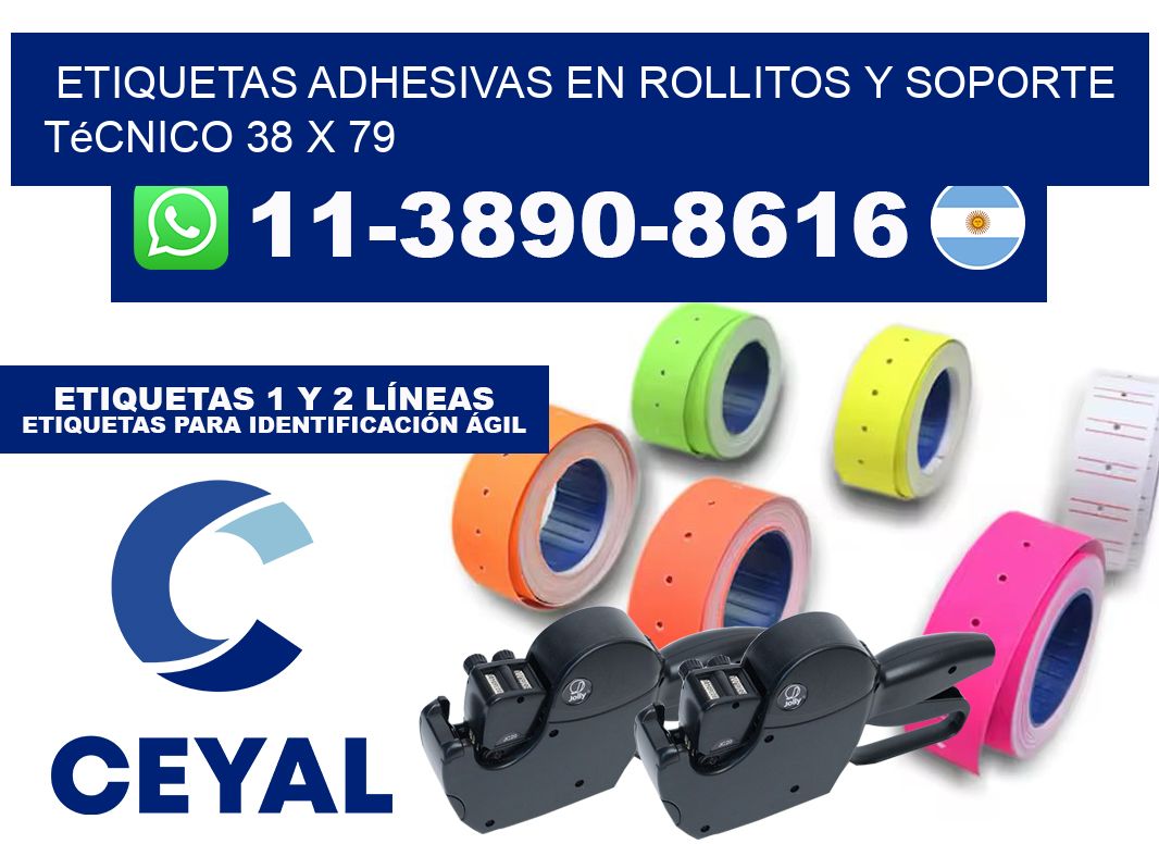 Etiquetas adhesivas en rollitos y soporte técnico 38 x 79