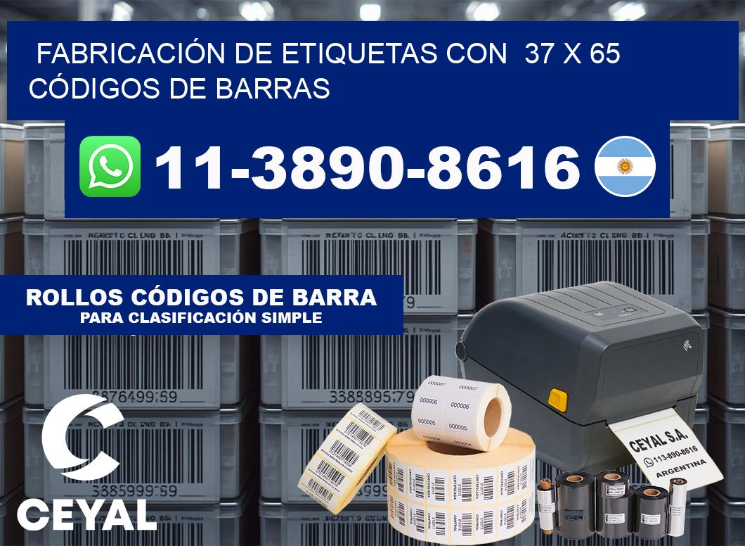 FABRICACIÓN DE ETIQUETAS CON 37 x 65 CÓDIGOS DE BARRAS
