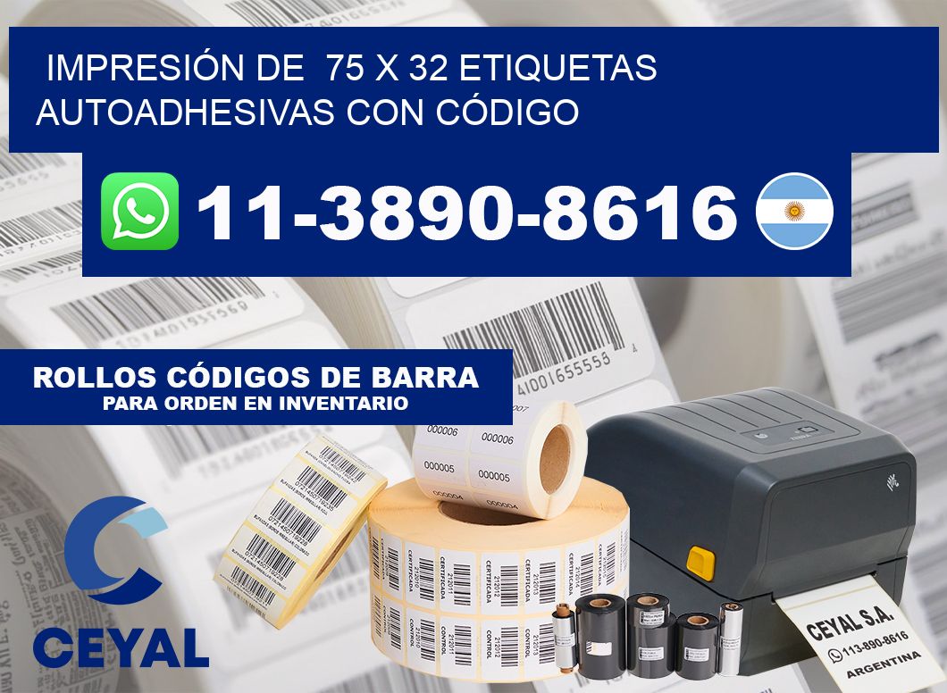 IMPRESIÓN DE 75 x 32 ETIQUETAS AUTOADHESIVAS CON CÓDIGO