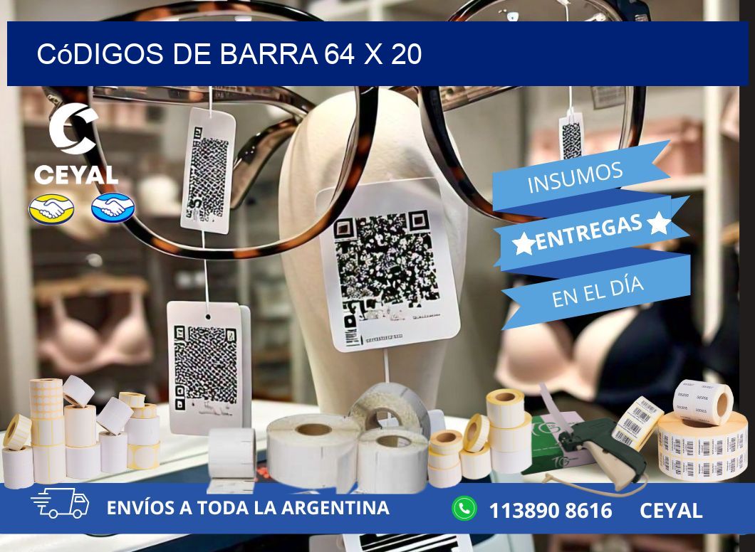 códigos de barra 64 x 20