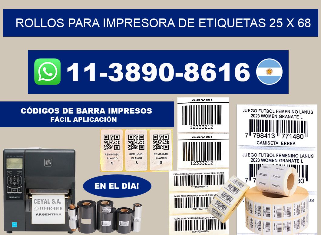 rollos para impresora de etiquetas 25 x 68