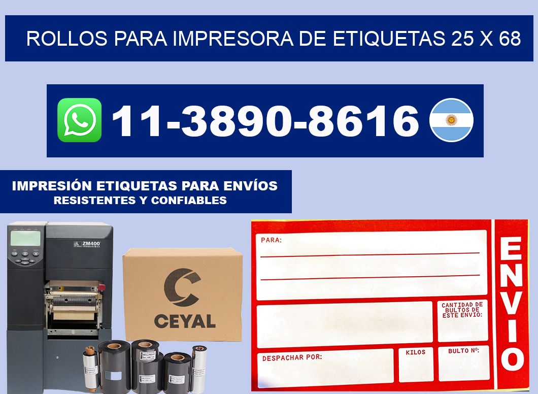 rollos para impresora de etiquetas 25 x 68