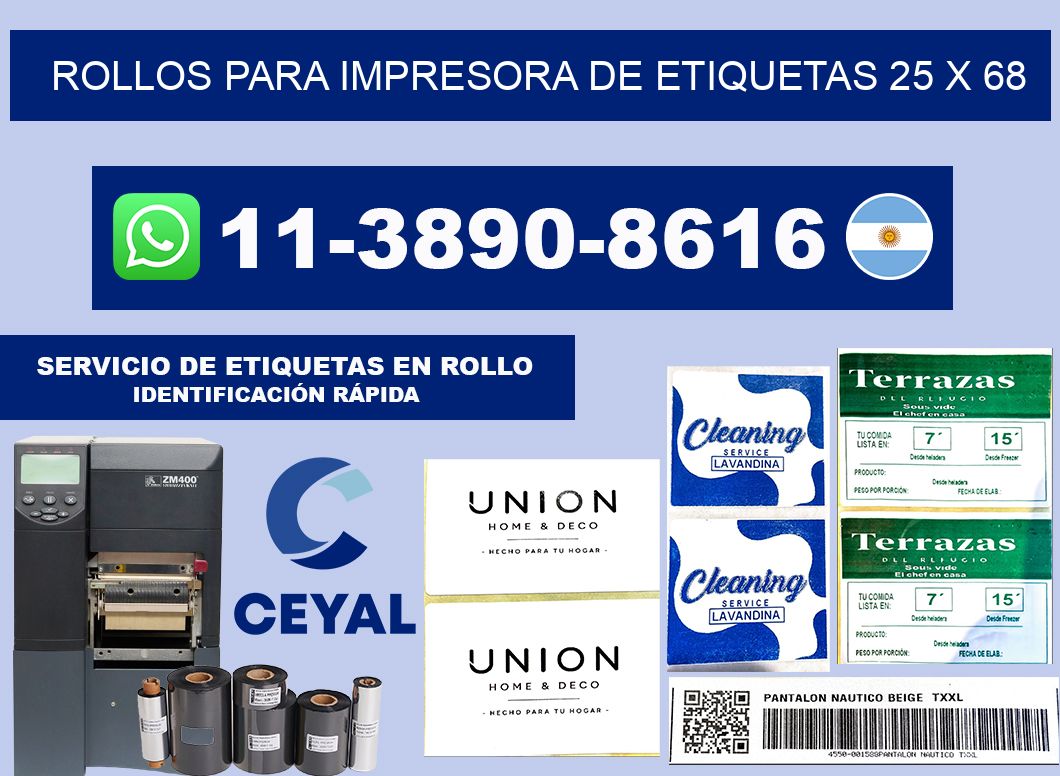 rollos para impresora de etiquetas 25 x 68
