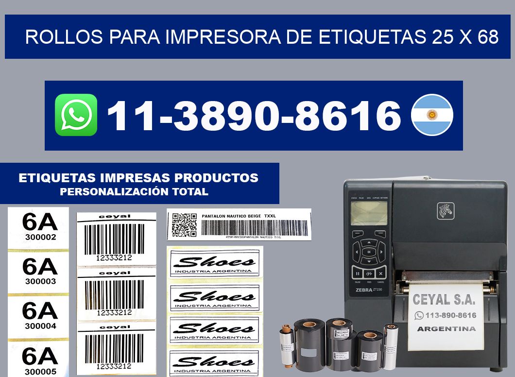 rollos para impresora de etiquetas 25 x 68